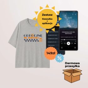 Zestaw: Biblia Audio Premium + T-shirt "Odpocznę w Panu" szary melanż