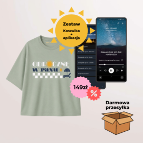 Zestaw: Biblia Audio Premium + T-shirt "Odpocznę w Panu" sage