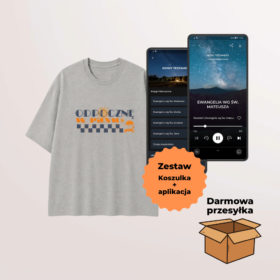 Zestaw: Biblia Audio Premium + T-shirt "Odpocznę w Panu" szary melanż