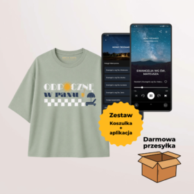 Zestaw: Biblia Audio Premium + T-shirt "Odpocznę w Panu" sage